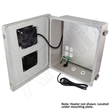 Altelix 14x12x6 Fiberglass Vented & Heated Weatherproof NEMA Enclosure with Cooling Fan, 200W Heater, 120 VAC Outlets & Power Cord - Nema Supply