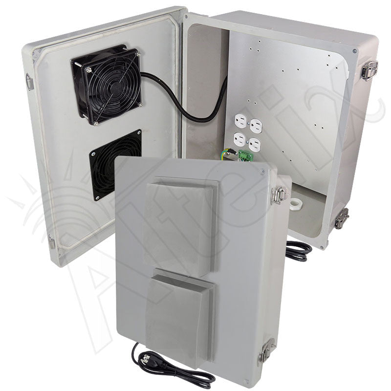 Altelix 14x12x6 Fiberglass Vented & Heated Weatherproof NEMA Enclosure with Cooling Fan, 200W Heater, 120 VAC Outlets & Power Cord - Nema Supply