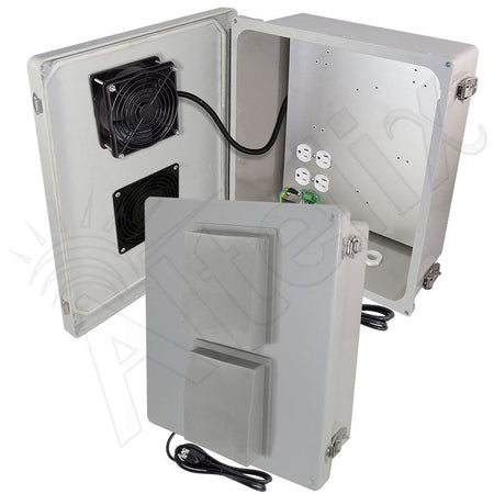 Altelix 14x12x6 Fiberglass Vented & Heated Weatherproof NEMA Enclosure with Cooling Fan, 200W Heater, 120 VAC Outlets & Power Cord - Nema Supply