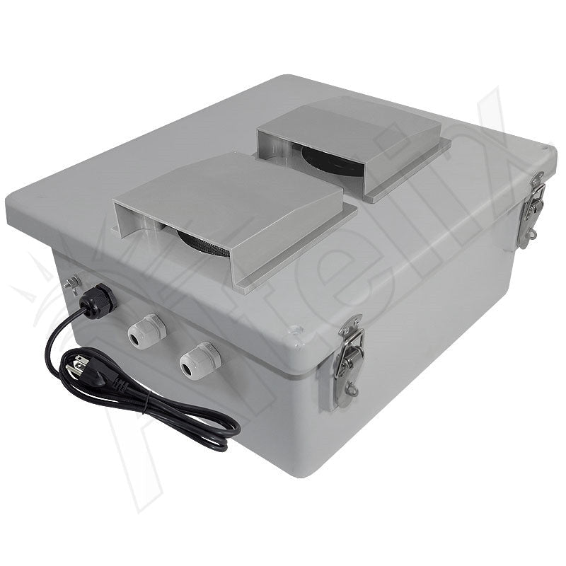 Altelix 14x12x6 Fiberglass Vented & Heated Weatherproof NEMA Enclosure with Cooling Fan, 200W Heater, 120 VAC Outlets & Power Cord - Nema Supply