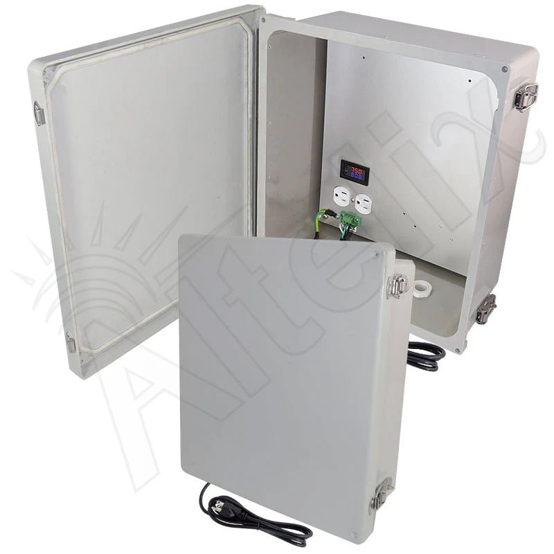 Altelix 14x12x6 Fiberglass Weatherproof Heated NEMA Enclosure with 120 VAC Outlets, Power Cord & 200W Heater with Digital Temperature Controller - Nema Supply
