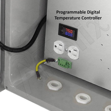 Altelix 14x12x6 Fiberglass Weatherproof Vented NEMA Enclosure with 120 VAC Outlets and Cooling Fan with Digital Temperature Controller - Nema Supply