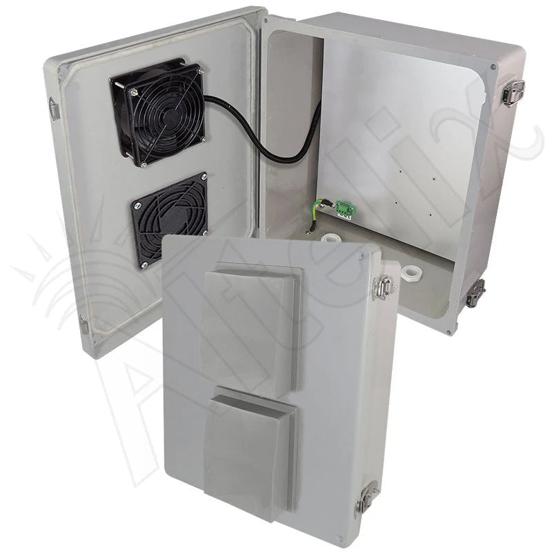 Altelix 14x12x6 Fiberglass Weatherproof Vented NEMA Enclosure with 48 VDC Cooling Fan - Nema Supply