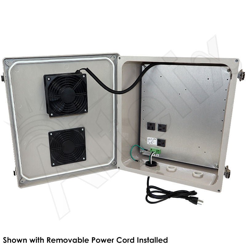 Altelix 14x12x6 Fiberglass Weatherproof Vented NEMA Enclosure with Adjustable Cooling Fan, 120 VAC Outlets & Power Cord - Nema Supply