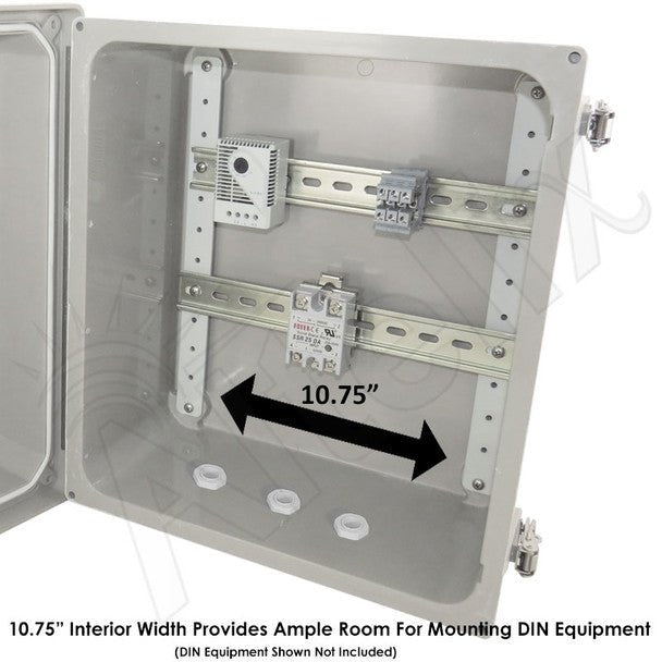 Altelix 14x12x6 Industrial DIN Rail Enclosure Fiberglass NEMA 4X IP66 - Nema Supply