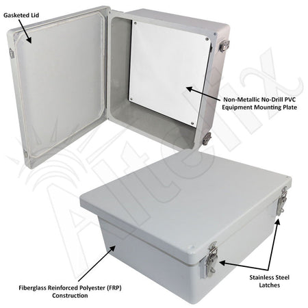 Altelix 14x12x6 NEMA 4X Fiberglass Weatherproof RF Transparent WiFi Enclosure with No - Drill PVC Equipment Mounting Plate - Nema Supply