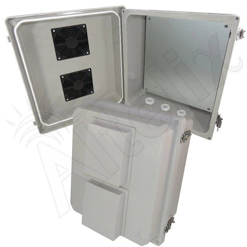Altelix 14x12x8 Fiberglass Vented Weatherproof NEMA Enclosure with Blank Galvanized Steel Mounting Plate - Nema Supply