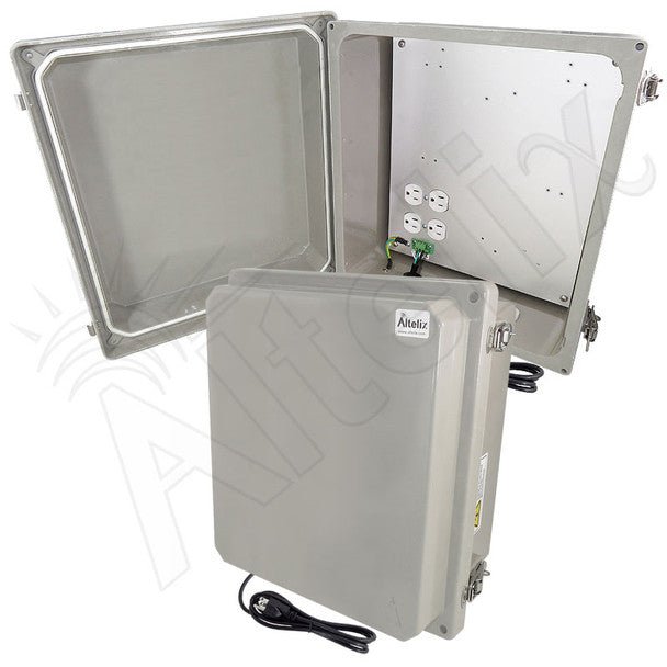 Altelix 14x12x8 Fiberglass Weatherproof NEMA Enclosure with Aluminum Mounting Plate, 120V Outlets & Power Cord - Nema Supply