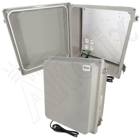 Altelix 14x12x8 Fiberglass Weatherproof NEMA Enclosure with Aluminum Mounting Plate, 120V Outlets & Power Cord - Nema Supply