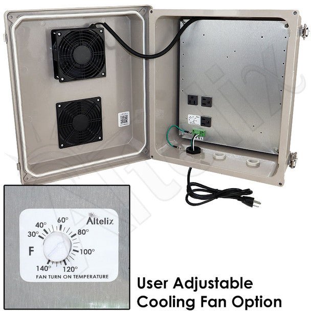 Altelix 14x12x8 Fiberglass Weatherproof Vented NEMA Enclosure with Cooling Fan and 120 VAC Outlets - Nema Supply