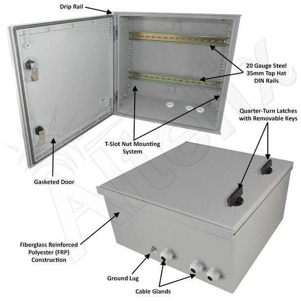 Altelix 16x16x8 Industrial DIN Rail Enclosure Fiberglass NEMA 3X IP65 - Nema Supply