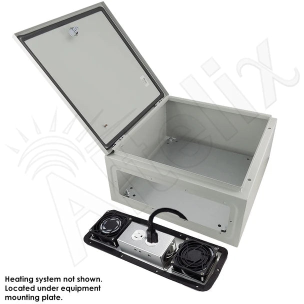 Altelix 16x16x8 Steel Heated Weatherproof NEMA Enclosure with Dual Cooling Fans, 200W Heater, 120 VAC Outlets and Power Cord - Nema Supply