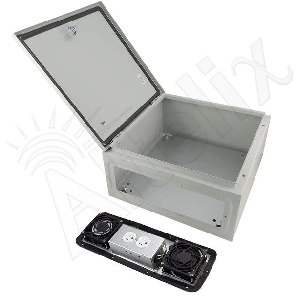 Altelix 16x16x8 Steel Weatherproof NEMA Enclosure with Dual Cooling Fans, 120 VAC Outlets and Power Cord - Nema Supply
