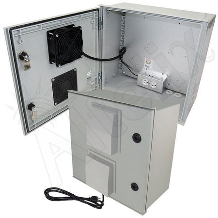Altelix 16x16x8 Vented Fiberglass Weatherproof NEMA Enclosure with Cooling Fan and 120 VAC Outlets & Power Cord - Nema Supply