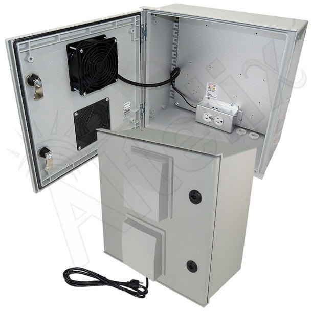 Altelix 16x16x8 Vented Fiberglass Weatherproof NEMA Enclosure with Cooling Fan and 120 VAC Outlets & Power Cord - Nema Supply