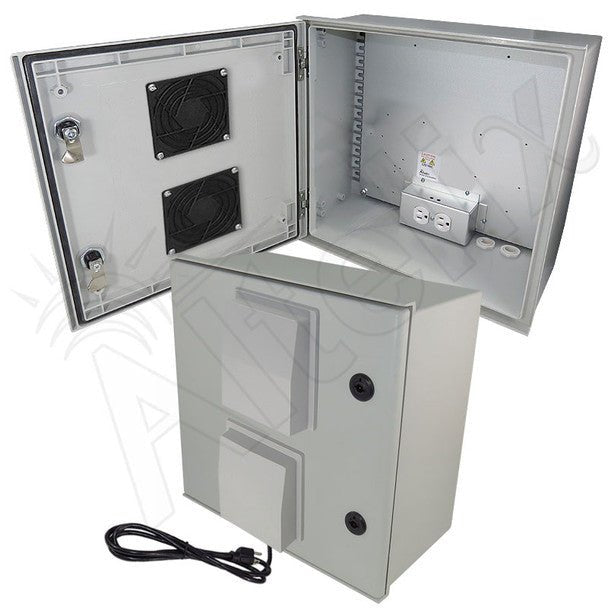 Altelix 16x16x8 Vented Fiberglass Weatherproof NEMA Enclosure with Equipment Mounting Plate, 120 VAC Outlets & Power Cord - Nema Supply