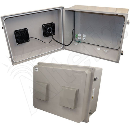 Altelix 16x20x12 Fiberglass Vented & Heated Weatherproof NEMA Enclosure with Dual Cooling Fans, 200W Heater and 120 VAC Outlets - 85°F - Nema Supply