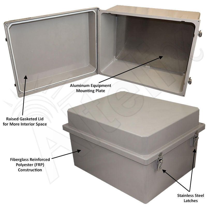 Altelix 16x20x12 Fiberglass Weatherproof NEMA 4X Enclosure with Blank Aluminum Equipment Mounting Plate - Nema Supply