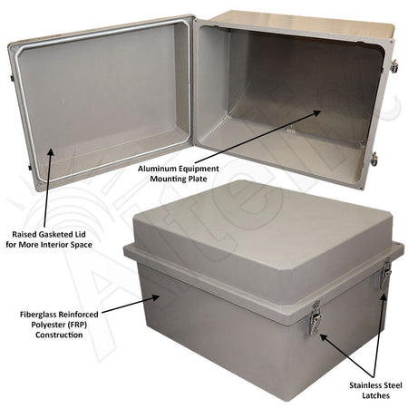 Altelix 16x20x12 Fiberglass Weatherproof NEMA 4X Enclosure with Blank Aluminum Equipment Mounting Plate - Nema Supply