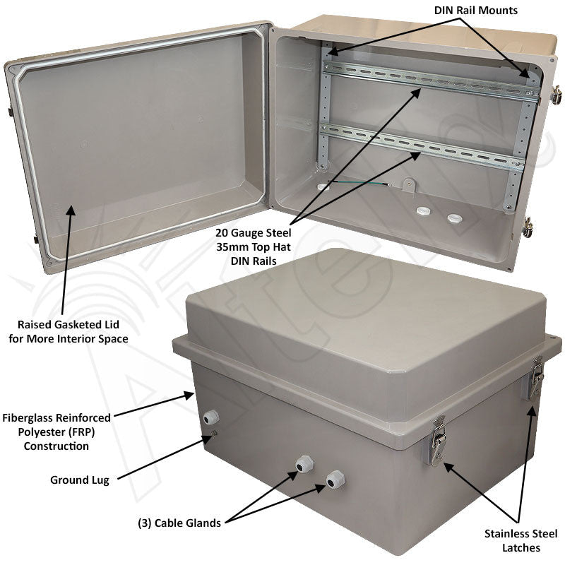 Altelix 16x20x12 Industrial DIN Rail Enclosure Fiberglass NEMA 4X IP66 - Nema Supply