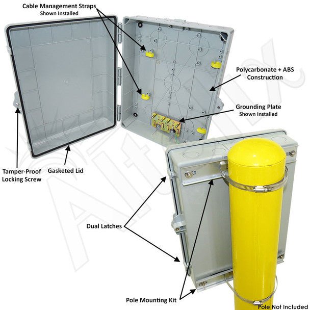 Altelix 17x14x6 PC + ABS Weatherproof Utility Box NEMA Enclosure with Pole Mount Kit - Nema Supply