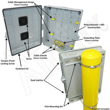 Altelix 17x14x6 PC + ABS Weatherproof Vented Utility Box NEMA Enclosure with Pole Mount Kit - Nema Supply