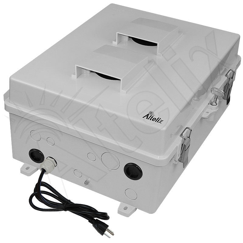 Altelix 17x14x7 Polycarbonate Vented Enclosure with Aluminum Equipment Mounting Plate, Cooling Fan, 120 VAC Outlets & Power Cord - Nema Supply