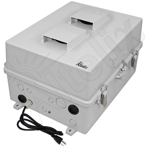Altelix 17x14x9 Polycarbonate + ABS Vented RF Transparent Outdoor WiFi Enclosure with No - Drill PVC Equipment Mounting Plate, Cooling Fan, 120 VAC Outlets & Power Cord - Nema Supply