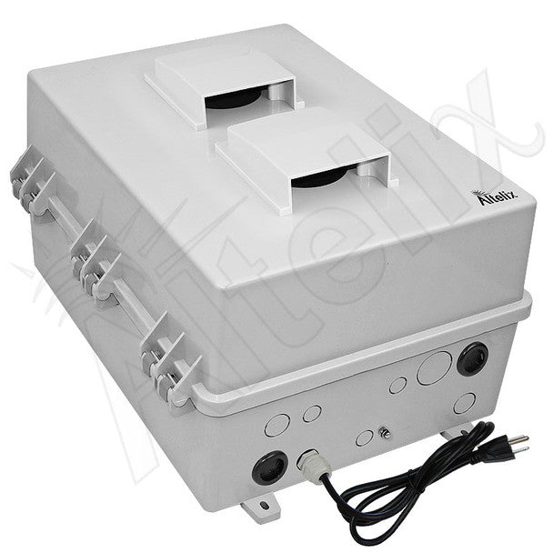 Altelix 17x14x9 Polycarbonate + ABS Vented RF Transparent Outdoor WiFi Enclosure with No - Drill PVC Equipment Mounting Plate, Cooling Fan, 120 VAC Outlets & Power Cord - Nema Supply