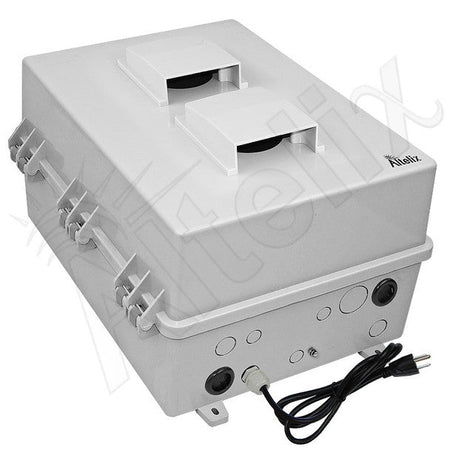 Altelix 17x14x9 Polycarbonate + ABS Vented RF Transparent Outdoor WiFi Enclosure with No - Drill PVC Equipment Mounting Plate, Cooling Fan, 120 VAC Outlets & Power Cord - Nema Supply