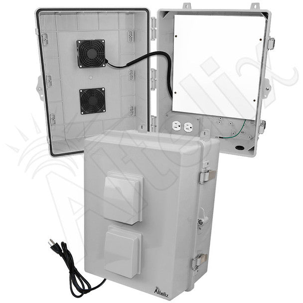 Altelix 17x14x9 Polycarbonate + ABS Vented RF Transparent Outdoor WiFi Enclosure with No - Drill PVC Equipment Mounting Plate, Cooling Fan, 120 VAC Outlets & Power Cord - Nema Supply