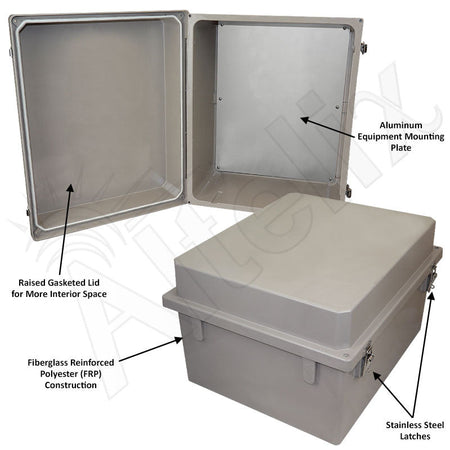 Altelix 20x16x12 Fiberglass Weatherproof NEMA 4X Enclosure with Blank Aluminum Equipment Mounting Plate - Nema Supply