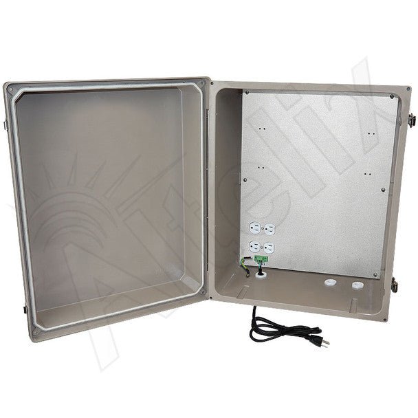 Altelix 20x16x12 Fiberglass Weatherproof NEMA Enclosure with Aluminum Mounting Plate, 120 VAC Outlets & Power Cord - Nema Supply