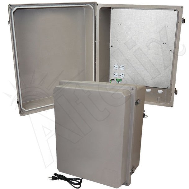 Altelix 20x16x12 Fiberglass Weatherproof NEMA Enclosure with Aluminum Mounting Plate, 120 VAC Outlets & Power Cord - Nema Supply