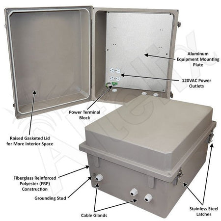 Altelix 20x16x12 Fiberglass Weatherproof NEMA Enclosure with Aluminum Mounting Plate and 120 VAC Outlets - Nema Supply
