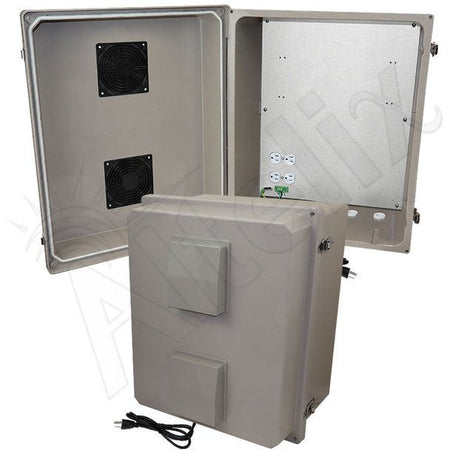 Altelix 20x16x12 Fiberglass Weatherproof Vented NEMA Enclosure with Aluminum Mounting Plate, 120V Outlets & Power Cord - Nema Supply