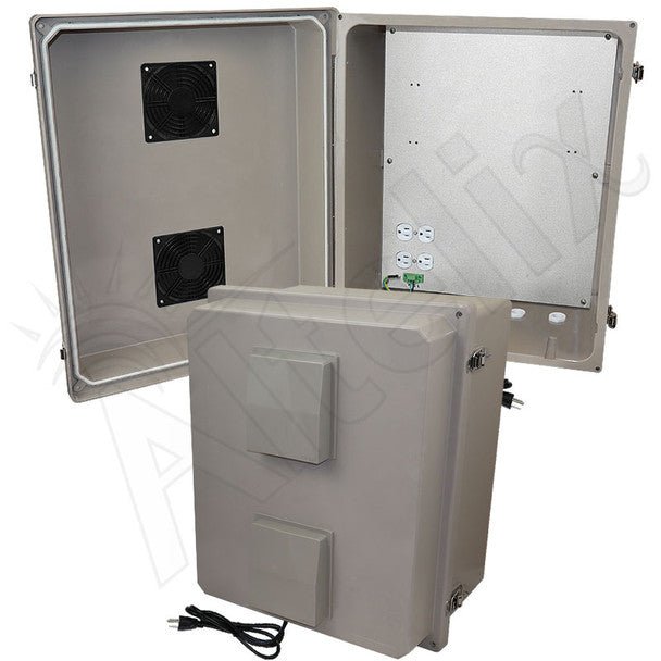 Altelix 20x16x12 Fiberglass Weatherproof Vented NEMA Enclosure with Aluminum Mounting Plate, 120V Outlets & Power Cord - Nema Supply