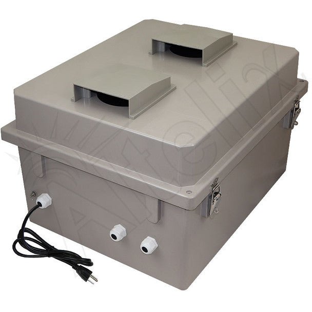 Altelix 20x16x12 Fiberglass Weatherproof Vented NEMA Enclosure with Aluminum Mounting Plate, 120V Outlets & Power Cord - Nema Supply
