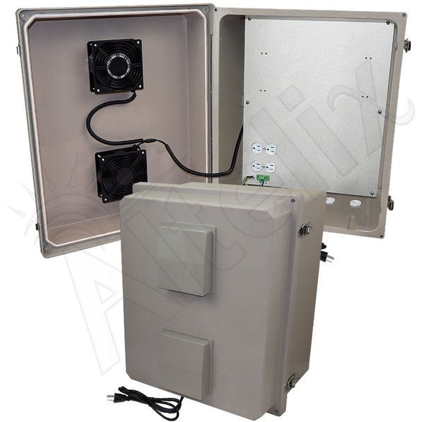 Altelix 20x16x12 Fiberglass Weatherproof Vented NEMA Enclosure with Dual Cooling Fans, 120 VAC Outlets & Power Cord - Nema Supply