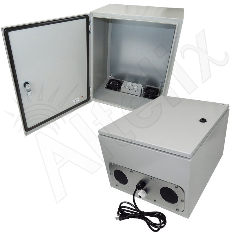 Altelix 20x16x12 Steel Weatherproof NEMA Enclosure with Dual Cooling Fans, 120 VAC Outlets and Power Cord - Nema Supply