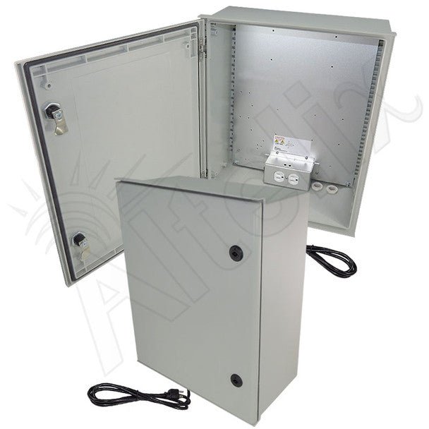 Altelix 20x16x8 NEMA 4X Fiberglass Heated Weatherproof Enclosure with Equipment Mounting Plate & 120 VAC Outlets & Power Cord - Nema Supply