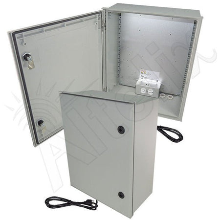 Altelix 20x16x8 NEMA 4X Fiberglass Heated Weatherproof Enclosure with Equipment Mounting Plate & 120 VAC Outlets & Power Cord - Nema Supply
