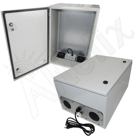 Altelix 24x16x12 Steel Heated Weatherproof NEMA Enclosure with Dual Cooling Fans, 200W Heater, 120 VAC Outlets and Power Cord - Nema Supply