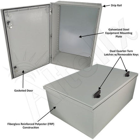 Altelix 24x16x9 NEMA 3X Fiberglass Weatherproof Enclosure with Blank Steel Equipment Mounting Plate - Nema Supply