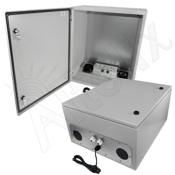 Altelix 24x20x12 Steel Weatherproof NEMA Enclosure with Dual Cooling Fans, 120 VAC Outlets and Power Cord - Nema Supply