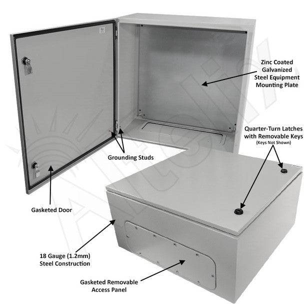 Altelix 24x24x12 NEMA 4X Steel Weatherproof Enclosure with Steel Equipment Mounting Plate - Nema Supply