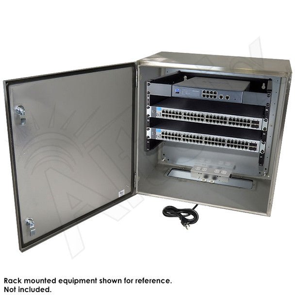 Altelix 24x24x16 120VAC 20A Stainless Steel NEMA 4X Enclosure for UPS Power Systems with 19" Wide 6U Rack, 20A Power Outlets and Power Cord - Nema Supply