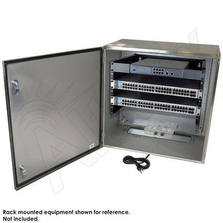 Altelix 24x24x16 120VAC 20A Stainless Steel NEMA 4X Enclosure for UPS Power Systems with 19" Wide 6U Rack, 20A Power Outlets and Power Cord - Nema Supply