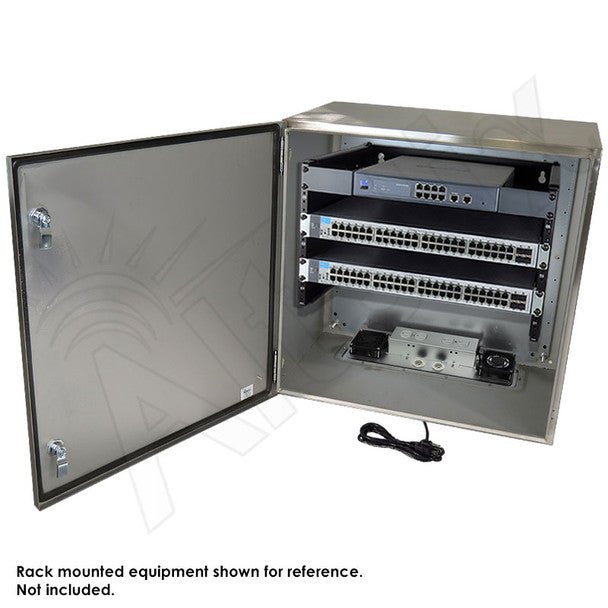 Altelix 24x24x16 19" Wide 6U Rack Stainless Steel Weatherproof NEMA Enclosure with Dual Cooling Fans, 120 VAC Outlets and Power Cord - Nema Supply