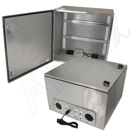 Altelix 24x24x16 Industrial DIN Rail Stainless Steel Weatherproof NEMA Enclosure with Dual Cooling Fans, Single 120 VAC Duplex Outlet and Power Cord - Nema Supply
